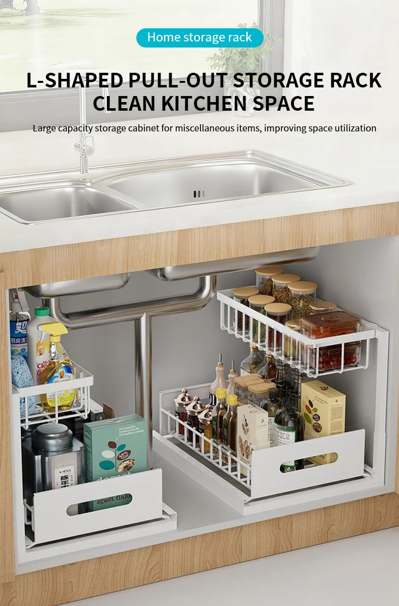 Under Sink 2 Tier Sliding Cabinet Basket Organizer Drawer Pull Out Cabinet Multi-Purpose Sink Organizer for Bathroom Kitchen