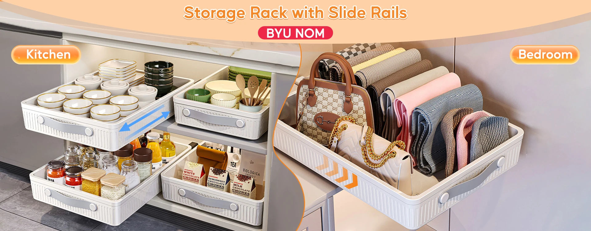 2PCS Kitchen Drawer Storage Rack with Slide Rails Pull-out Cabinet Organizer Storage Tray Spice Seasoning Bottle Storage Rack