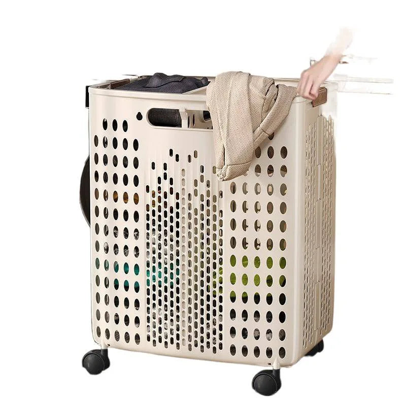 1 Piece, Available in Two Colors, Foldable Laundry Basket for Home Bathroom, Large Capacity with Wheels, Simple Design for Storing Dirty Clothes in Bathroom/Toilet [No Divider in the Middle]