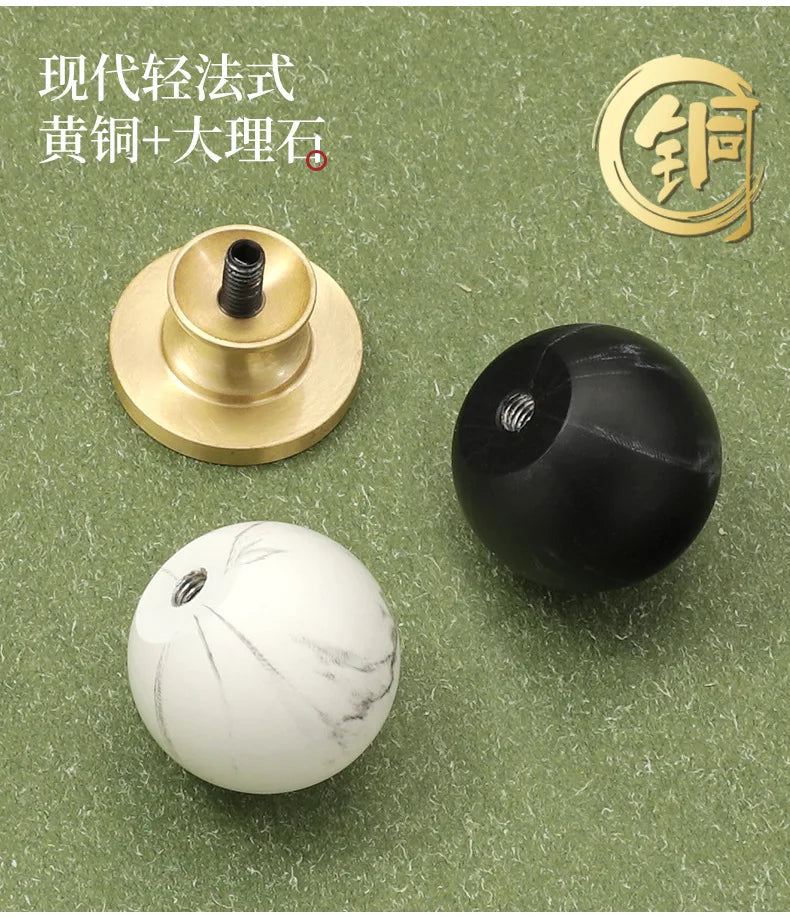 Brass Kitchen Cabinet Handles White Black Ball Drawer Knobs Modern Simple Wardrobe Cupboard Pulls Marble Furniture Handles