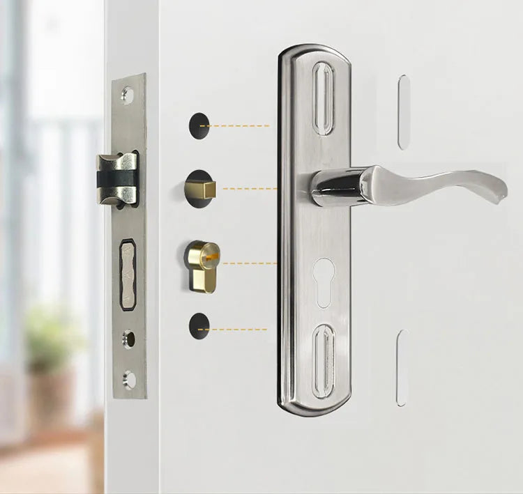 Adjustable Stainess Steel Door Handle lock set Home Security With Keys  Interior Door Lock Hole Size110-190mm