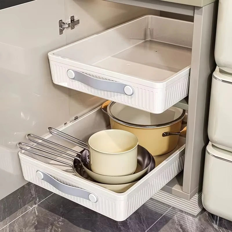 Kitchen Sliding Drawer Slide Rail Cabinet Clothes Spice Dish Bowl Pull Out Cabinet Organizer Tray with Handle Easy Carry