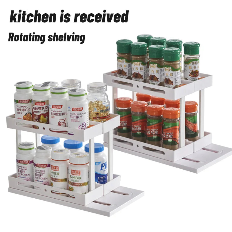 Multifunctional Rotating Pull-out Storage Rack Rotating Storage Rack Kitchen Artifact Desktop Spice Rack Kitchen Storage