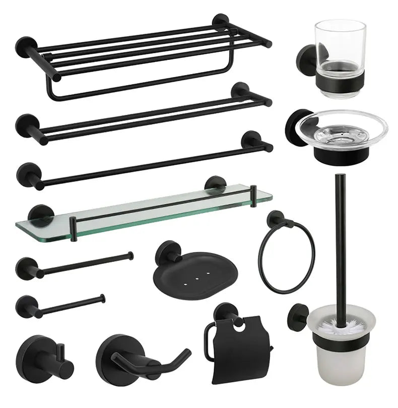 Bathroom Accessories Towel Rack Shelf Bar Roll Paper Holder With Cover Hand Towel Bar Holder Robe Hook Toilet Brush Holder Black