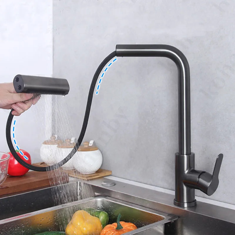 Kitchen Faucets Brass Sink Faucet Pull Out Kitchen Sink Water Tap Deck Mounted Mixer Stream Sprayer Head Hot Cold Taps