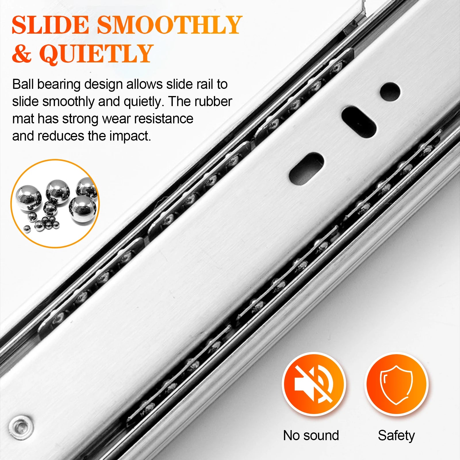 1 pair of full extension rails for 10, 12, 14, 16, 18, 20, 22, 24 inch drawers, 100 lb load capacity metal bearing with ball