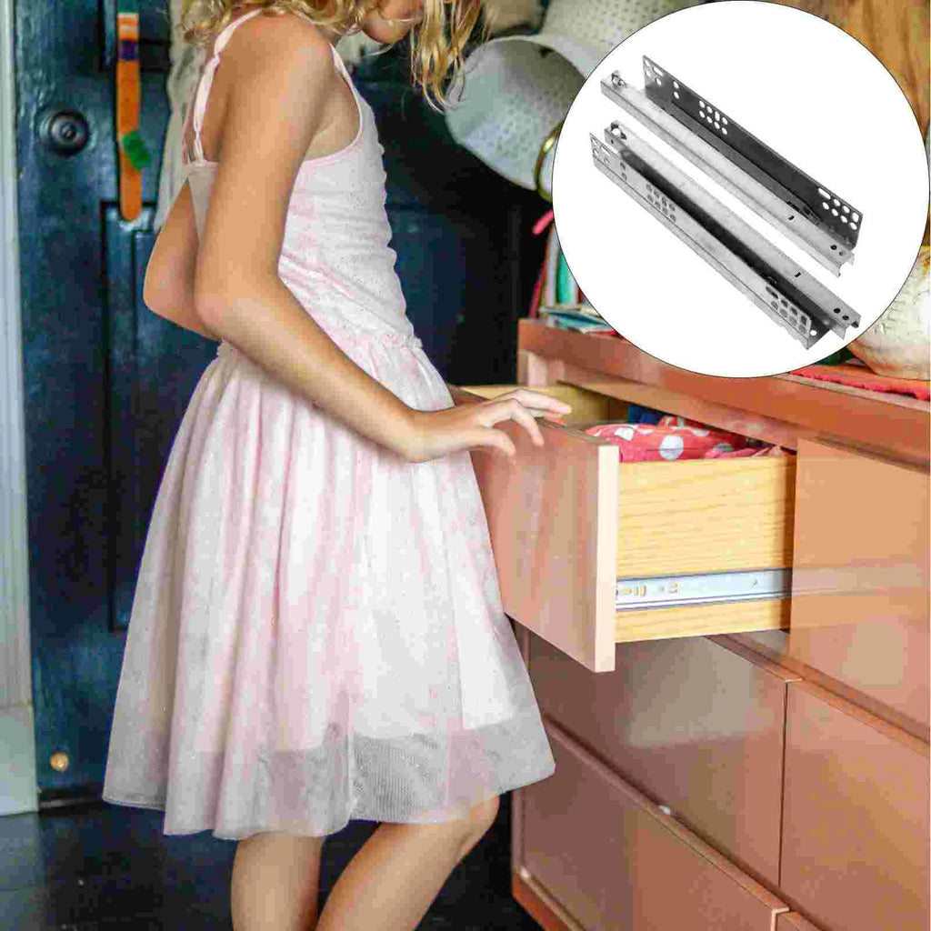 2 Pcs Two Section Slide Rails Drawer Runner Hidden Bottom Track Cold Rolled Steel Thickened Sheet Durable Mute Buffer Cabinet