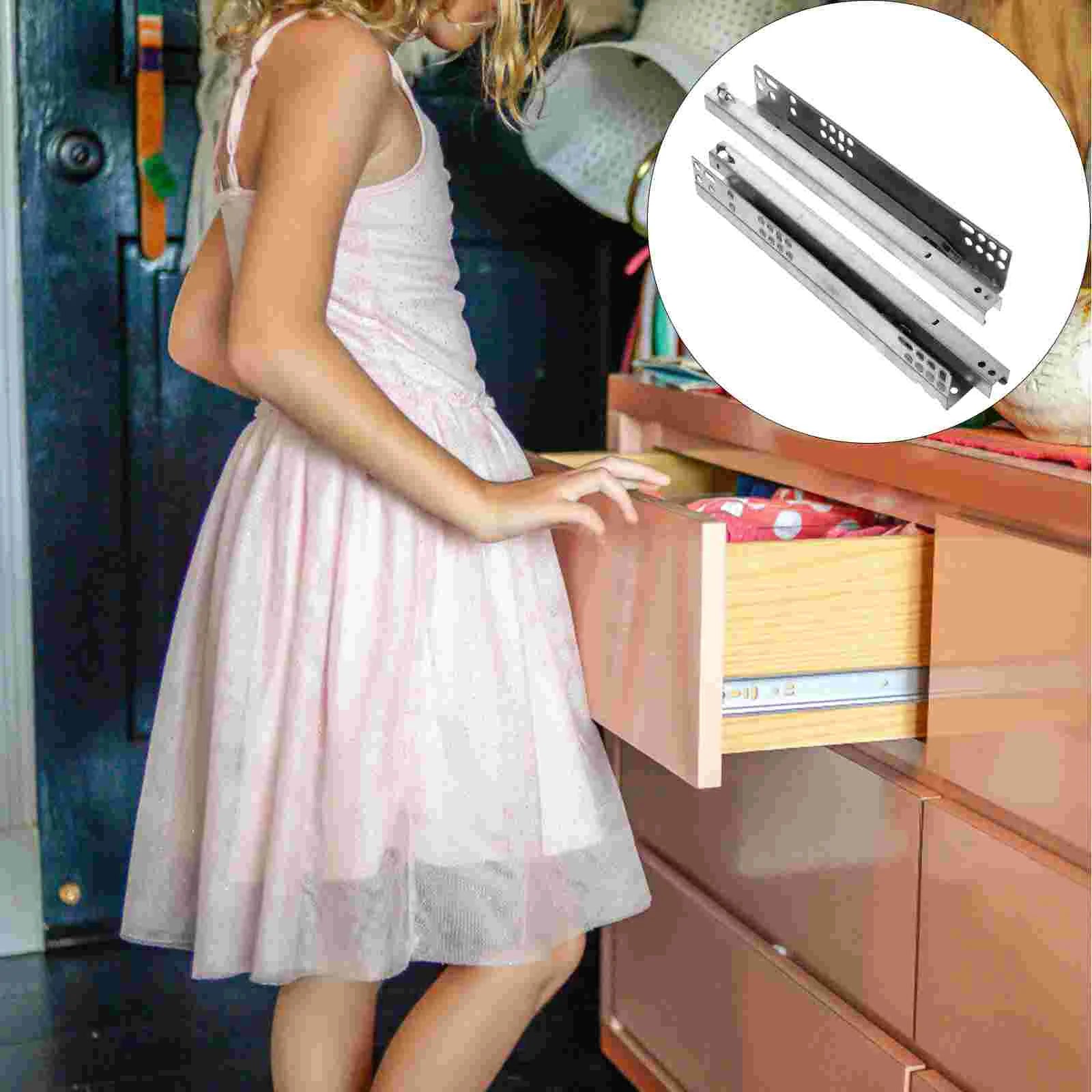 2 Pcs Two Section Slide Rails Drawer Runner Hidden Bottom Track Cold Rolled Steel Thickened Sheet Durable Mute Buffer Cabinet