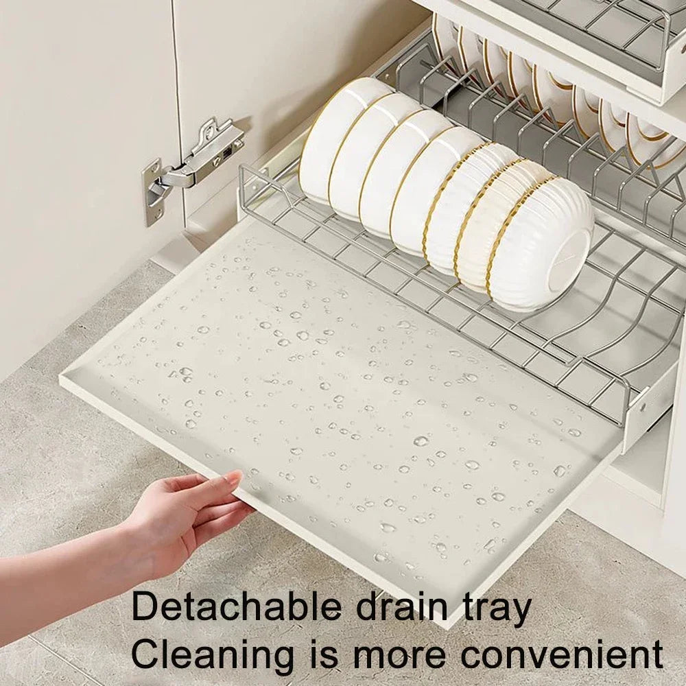 New Kitchen Storage Rack with Slide Rails Kitchen Drawer Type Organizer Shelf Tray Dish Drainer Storage Rack Cabinets Organize