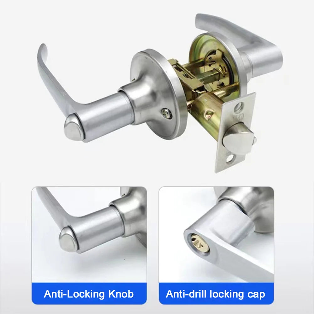 Door Lever Lock with 3 Keys Locking Door Handle Stainless Steel Interior Lever Lock Door Knob Replacement for Home Office