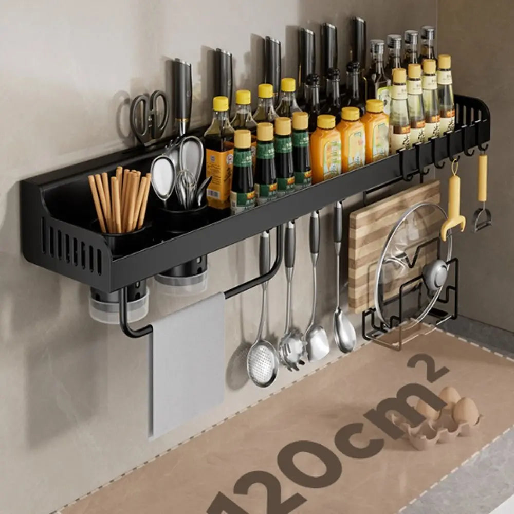 Wall Mounted Kitchen Storage Rack Moisture-Proof Anti-Rust Spice Rack Organizer No Punching Required Removab