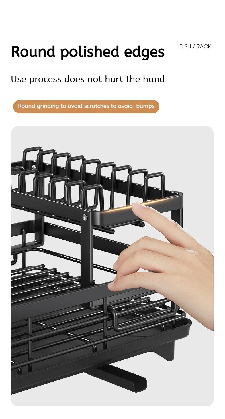 Stainless Steel Adjustable Dish Drying Rack with Drainboard - Over Sink Plate Organizer, Kitchen Storage Rack