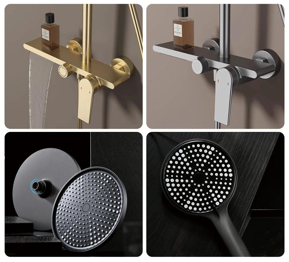Bathroom Shower System Set Brushed Gold Hot Cold Bathroom Faucet Accessories Rain Shower Head Hot Cold Bathroom Shower Set
