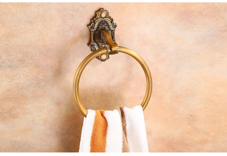 Bathroom Towel holder, Aluminium Wall Mounted Round Antique Brass Towel Ring Towel Holder Classic Bathroom Accessories