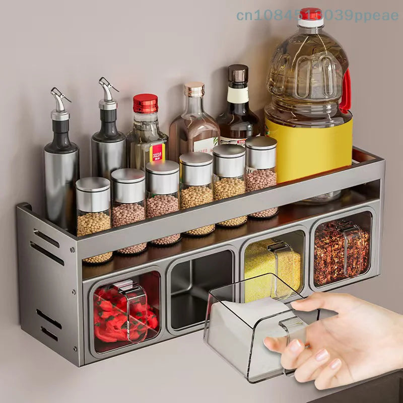 1 Pc Stainless Steel Kitchen Spice Rack Wall-Mounted Multi-Functional Spice Rack Box Jar Kitchen Storage Home Organizador