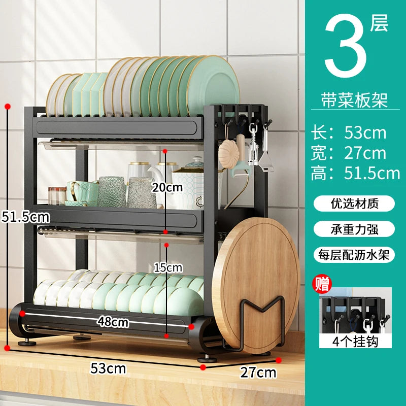 Kitchen Dish Storage Rack, External Hook Plate Organizer, Multi-Function Home Plate Holder, Compact Dish Organizer