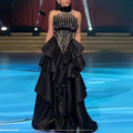 Black Luxury Evening Dress Halter Beading Embellished Ruffles A Line Tiered Formal Party Dress Vestidos De Gala 2026 Customized