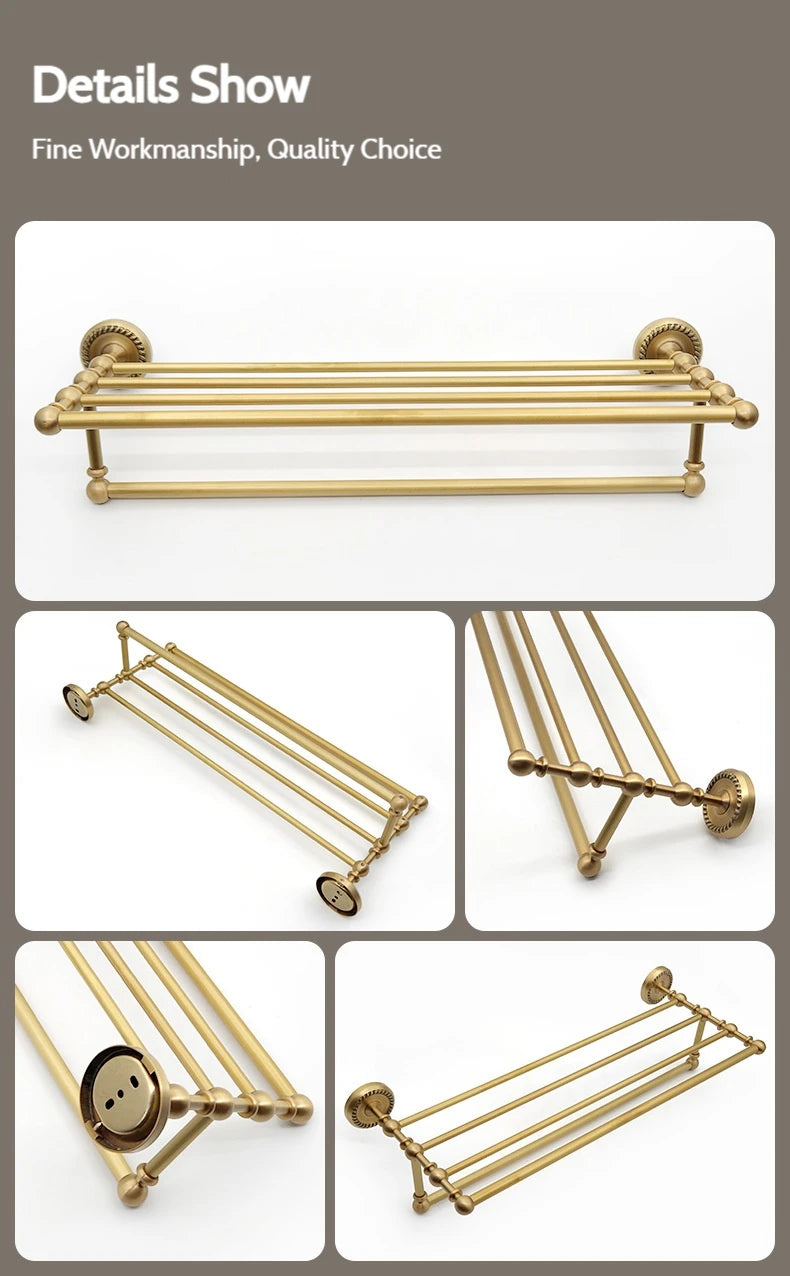 Antique Brushed Brass Bathroom Accessories Sets Towel Shelf Toilet Paper Holder Soap Holder Towel Rack Bathroom Hardware Sets
