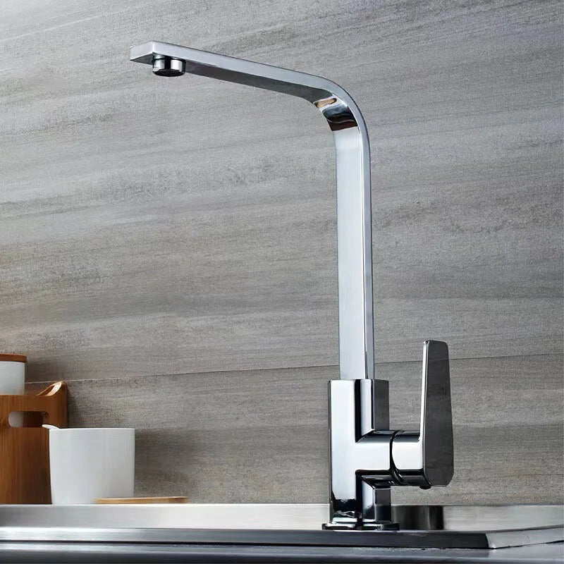 Black/Silver 360° Rotation Copper Alloy Kitchen Sink Hot Cold Taps Kitchen Faucet Deck Mounted Mixer Tap