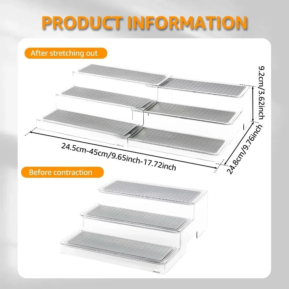 3 Tier Expandable Spice Rack Visible Adjustable Expandable Step Shelf Kitchen Organizer Multi Functional