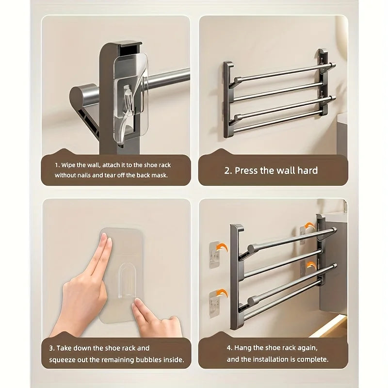 Non perforated wall mounted shoe rack, made of metal material, suitable for home shoe storage