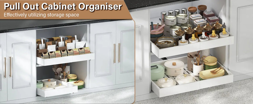 Pull Out Tray Organizer Kitchen Storage Rack Cabinet Expandable Under Sink Spice Boxes Silent Slide Drawer Style Bowl Dish Shelf