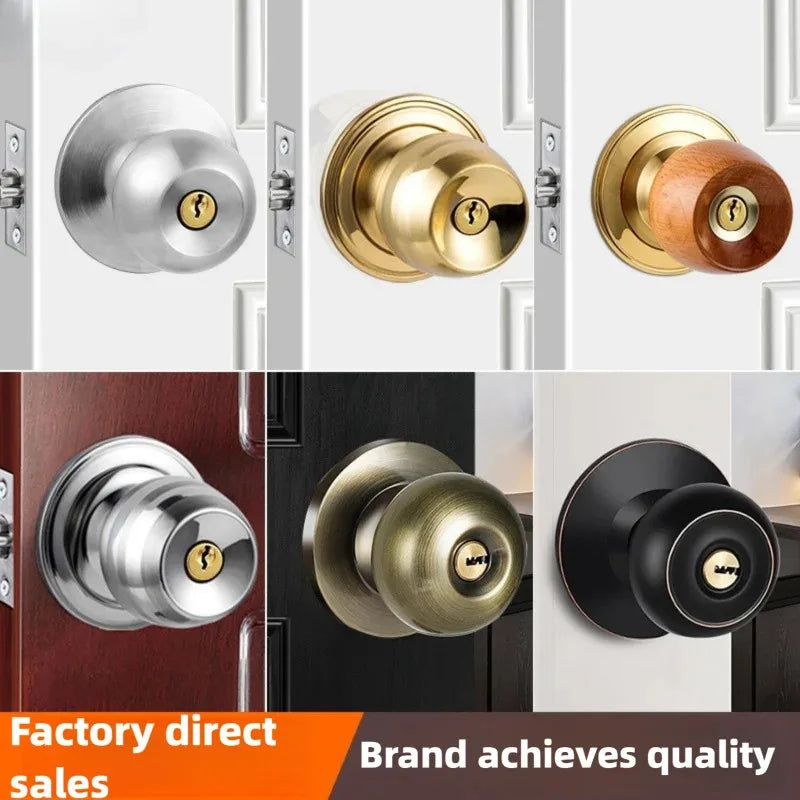 New Stainless Steel Round Ball Door Knobs Handle Passage Entrance Lock Entry for Bedrooms Living Rooms Hardware Accessories