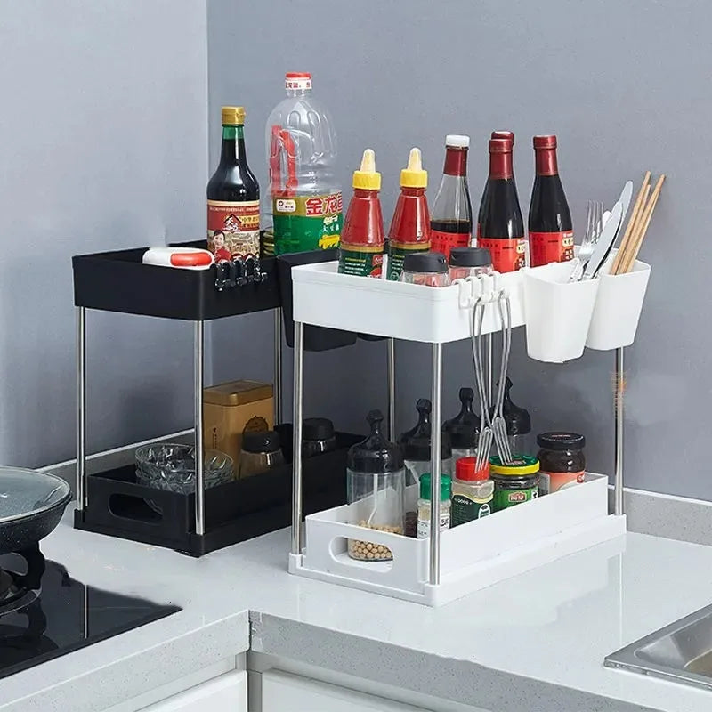 Kitchen Under Sink Storage Organizer Shelf 2 Tier Drawer Multipurpose Rack Cabinet Under Sink Storage Rack Bathroom Organizer