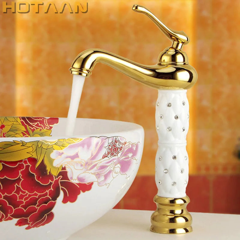 Hotaan Basin Faucet Water Taps Brass Bathroom Sink Faucet Solid White Cold and Hot Water Single Handle Water Sink Tap Mixer