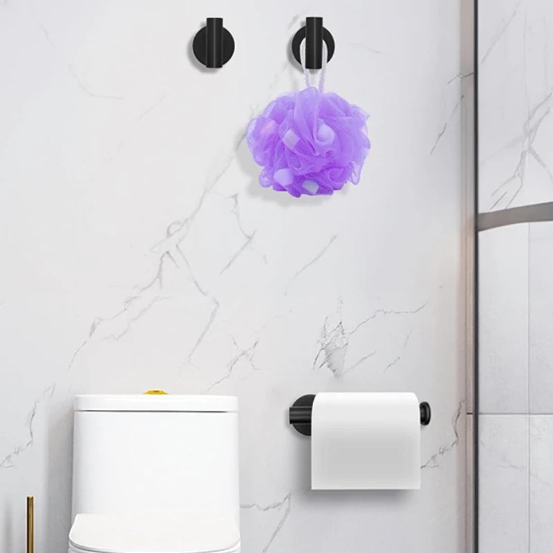 3-Piece Bathroom Hardware Set Wall-Mounted Toilet Paper Holder 2 Towel Hooks Modern Black Bath Accessories Christmas Decor Gift