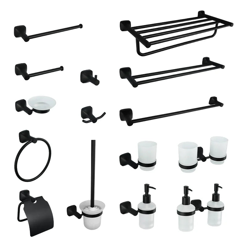 Black Bathroom Accessories Stainless Steel Wall Mounted Bath Towel Holder Robe Hook Toilet Brush Paper Towel Holder Pendant