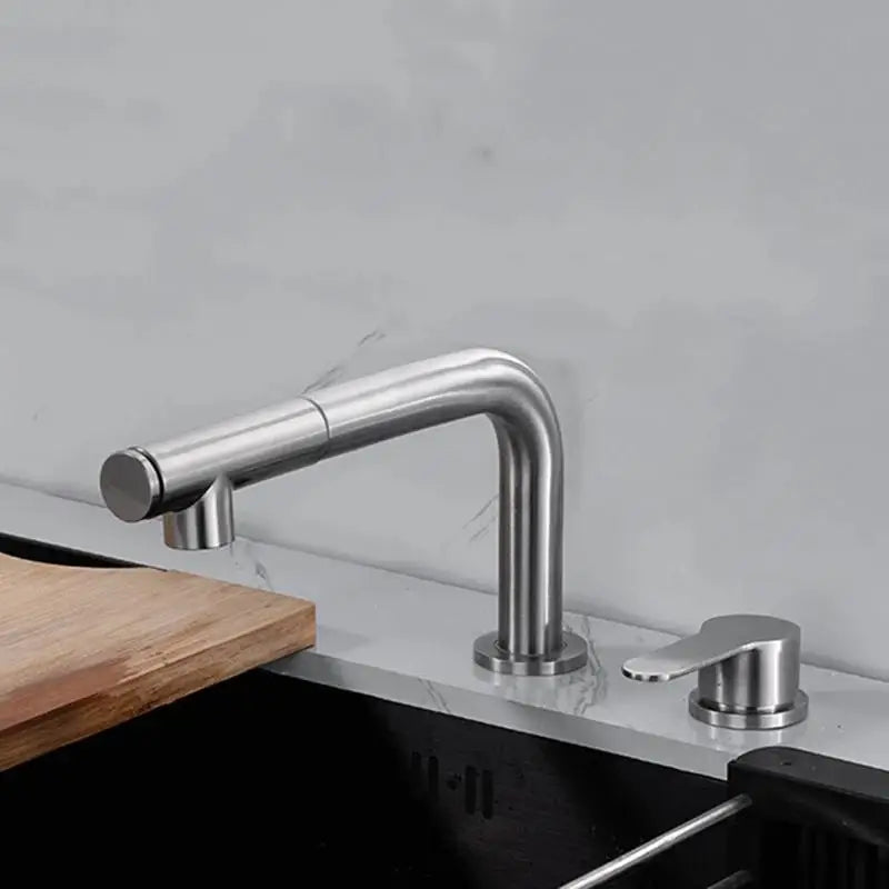 Pull-out Kitchen Sink Faucet Lift Concealed Hot And Cold Mixed Water Faucet 304 Stainless Steel Double Hole Single Handle Tap