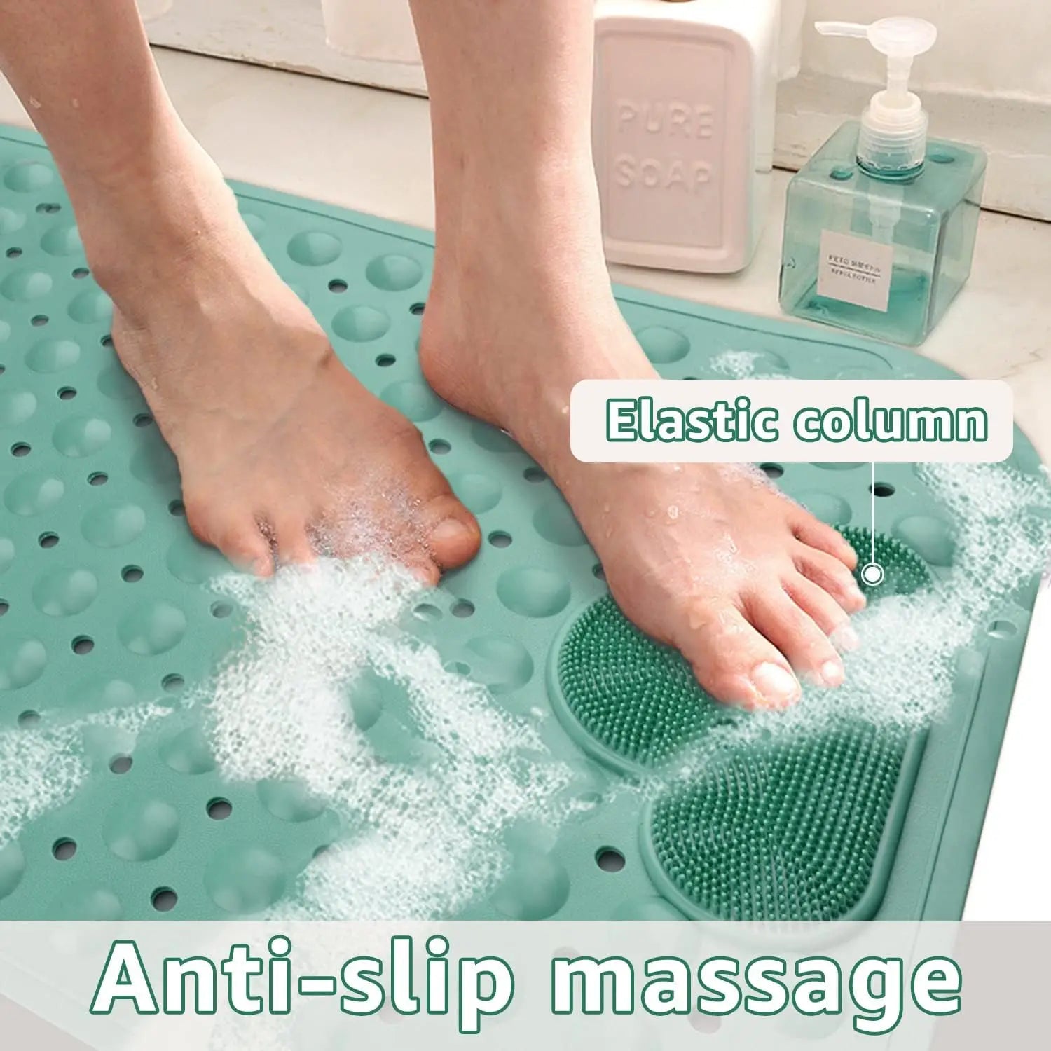 1Pc Shower Mat with Suction Cups and Drainage Holes, Shower Mat with Massage Cushion, Large Shower Bath Mat for Bathroom Shower
