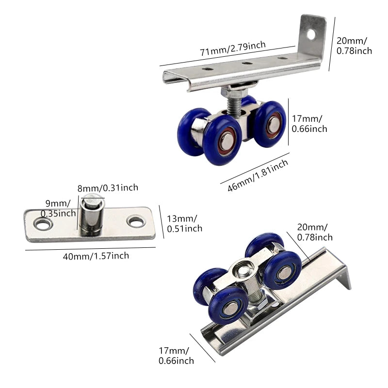 2pcs/set Sliding Door Roller Hardware Slide Doors Pulley 4 Wheels Home Room Wood Door Hanging Wheels Rail Track Pulley