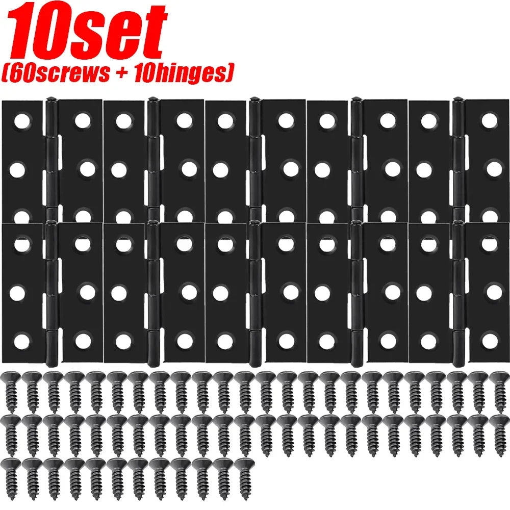 Black Door Hinges Stainless Steel Butt Hinges with Screws Cabinet Drawer Furniture Hinges Mounting Plate Flat Fixing Brackets