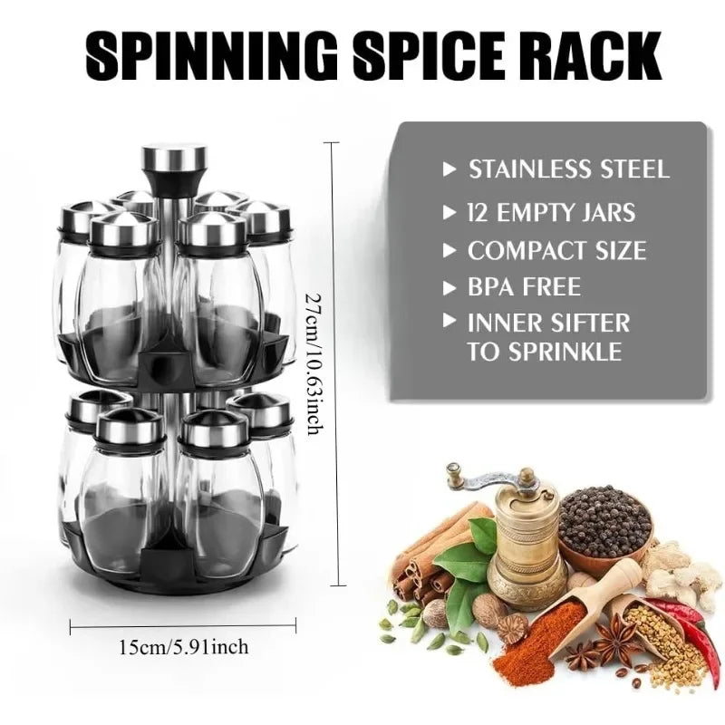 Spinning Spice Storage Rack Tower Organizer,Spice Seasoning Bottle Organizer 6-12 pcs Revolving Spice Rack Organizer Countertop