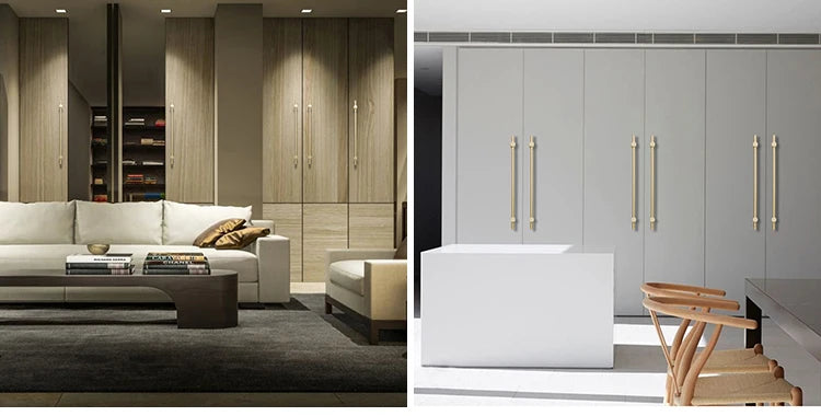 Furniture Long Handles Pure Solid Brass Handle Modern Simple Golden Light Luxury Integral Wardrobe Bathroom Cabinet Long Handle