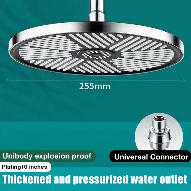 10 Inches Big Panel Large Flow Ceiling Mounted Supercharge Shower Head Set 3 Modes High Pressure Abs Rainfall Bathroom Shower ﻿