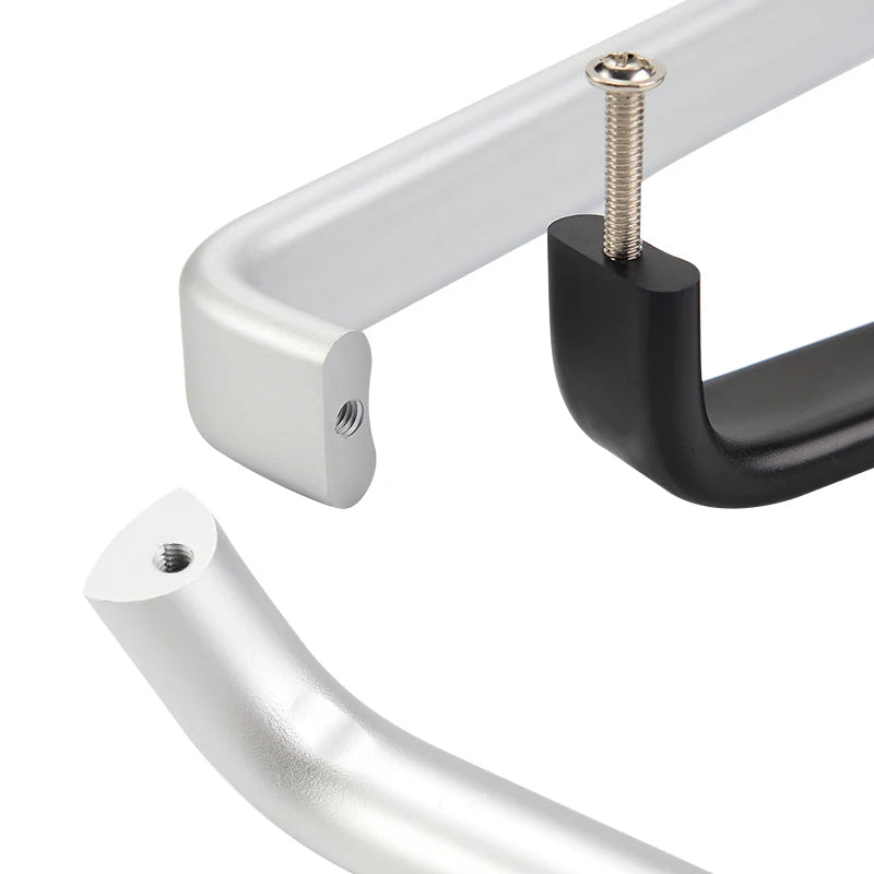 Modern Furniture Handles Black Wardrobe Door Pulls Silver Long Drawer Pulls Bathroom Cabinet Handle Aluminum Alloy Curved Handle