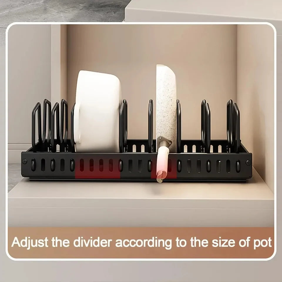 Kitchen Pull-Out Pot Rack Adjustable Cupboard Trays Dishes Partition Shelf with Slide Rails Organizer Tray Drawer Storage Racks