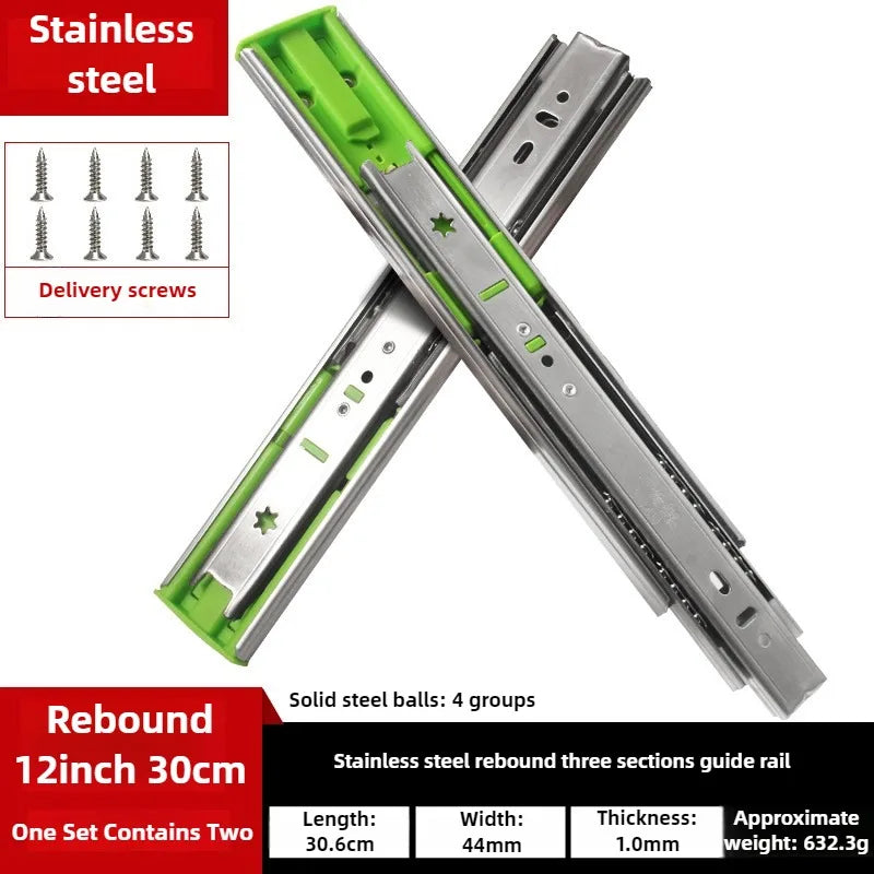 10" - 22"  45mm wide Stainless Steel Drawer Slides Soft Close Drawer Track Rail Sliding Three-Section Cabinet Furniture Hardware