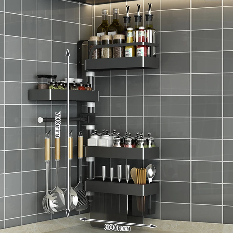 Over Sink Kitchen Rack Black Kitchen Storage Stand Wall-mounted Spice Rack Punch-free 360 Rotation Kitchen Spice Organizer Shelf