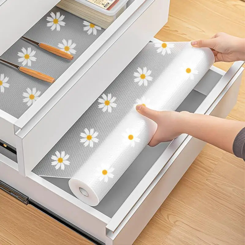 Flower Kitchen Cabinet Mat Reusable Drawer Mat Kitchen Dining Table Mat Insulation Mat Waterproof Moisture-proof Drawer Mat