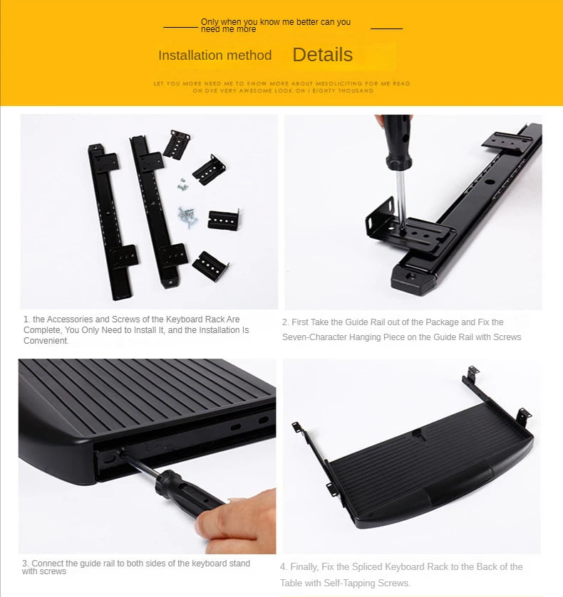 2pcs Computer Desk Drawer Slides Rail Track Hoisting Keyboard Tray Slide Rail Pull Steel Ball Furniture Hardware Accessories