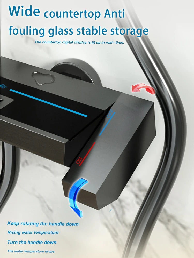 Bathroom Shower System Sets Piano Button Ambient Light Digital Display Pressurization Rain Faucets Shower Set