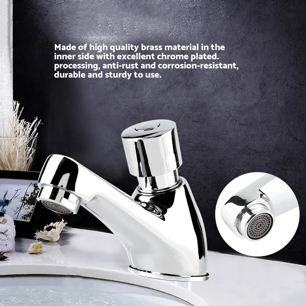 Basin Sink Bathroom Faucet Deck Mounted Cold Single Water Basin Tap Time Delay Lavatory Sink Tap Water Saving Household Tap