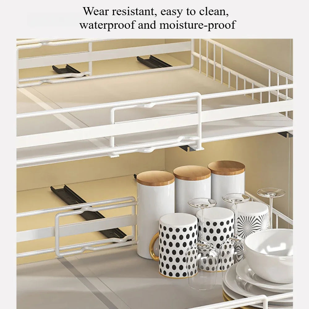 Drawer storage rack silk sliding pull-out cutlery spice bottle rack suitable for kitchens, bathrooms etc, optimizing more space