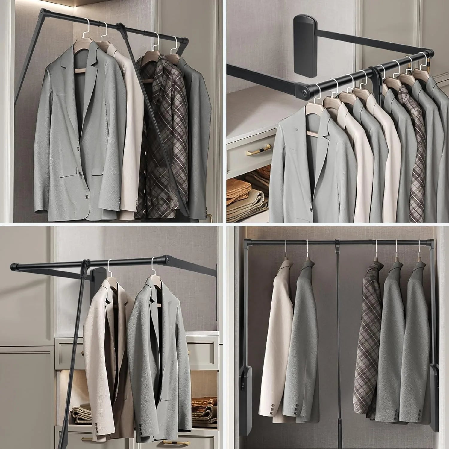 Wardrobe Pull Down Hanger Adjustable Lift Rod Storage Space Saving Closet Storage Clothes Rod