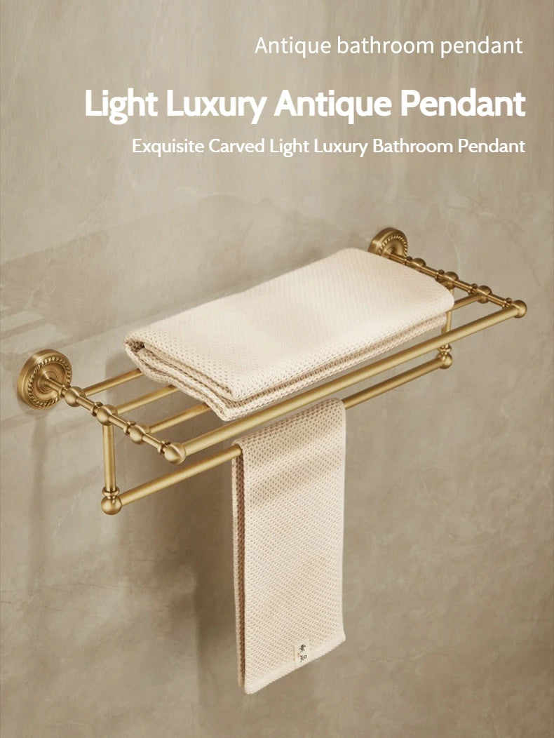 Antique Brushed Brass Bathroom Accessories Sets Towel Shelf Toilet Paper Holder Soap Holder Towel Rack Bathroom Hardware Sets