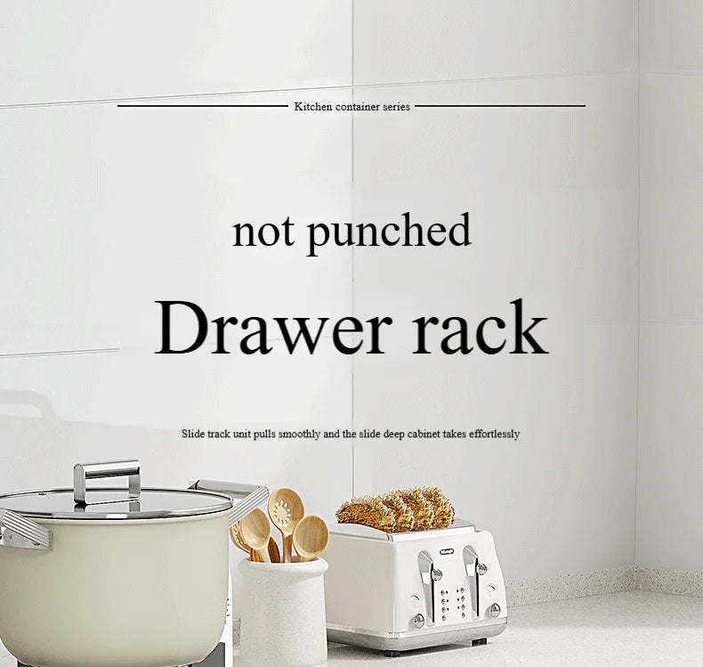 Non Perforated Kitchen Pull-out Shelf，Kitchen Storage Rack with Sliding Rails，Drawer Storage Tray，Cabinets Organizer，spice Rack